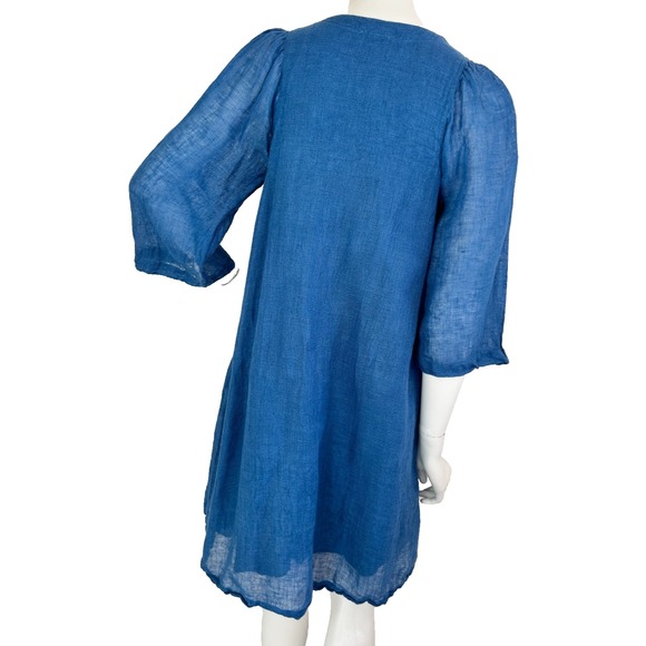 Sundance Linen Tunic Dress Size X-Small Blue Balloon Half Sleeve Pockets Lined - Picture 3 of 10